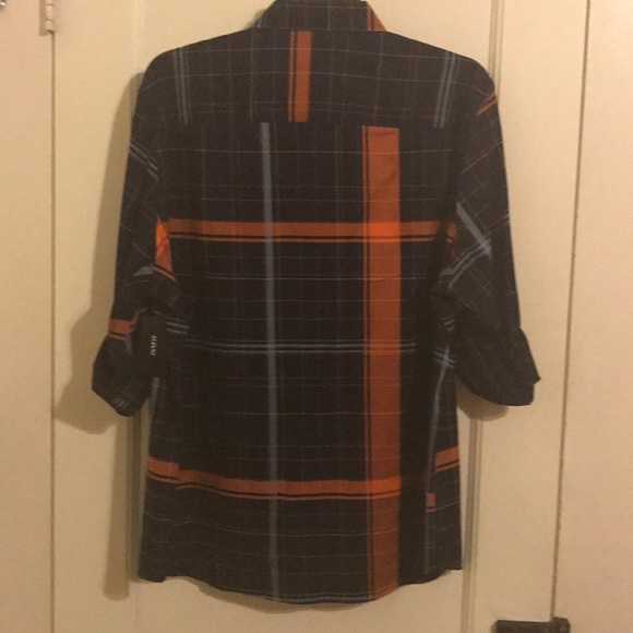 Navy blue and rust plaid casual long sleeve 2X - Picture 2 of 8